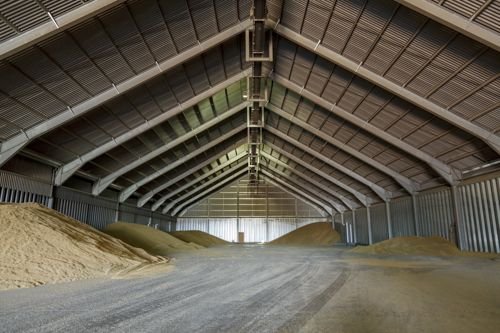 View inside a large grain drying store, awaiting the delivery of grain cereal
